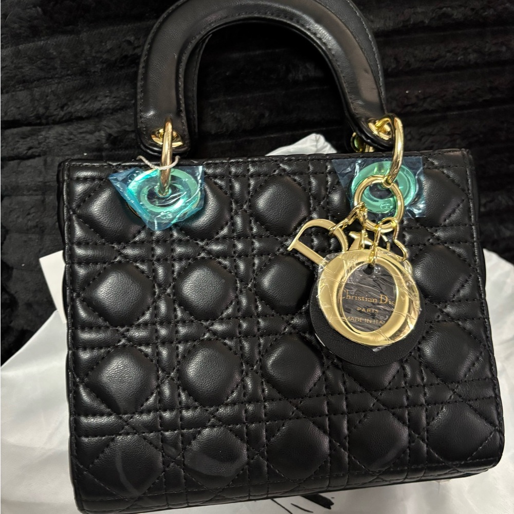 NWT Dior Black Quilted Satchel with Gold Accents